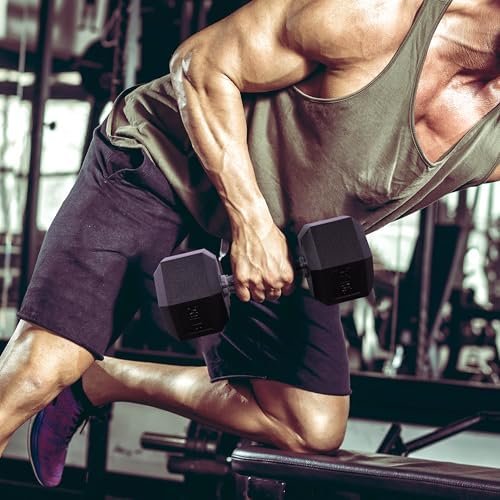 Rubber Encased Hex Dumbbell Set Contoured Handle for Muscle Toning, Strength Building & Full Body Workout, 60LB, 100LB and 150LB Set - Image 5