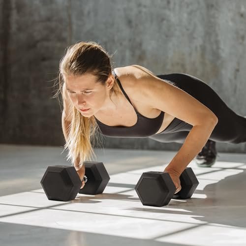 Rubber Encased Hex Dumbbell Set Contoured Handle for Muscle Toning, Strength Building & Full Body Workout, 60LB, 100LB and 150LB Set - Image 6