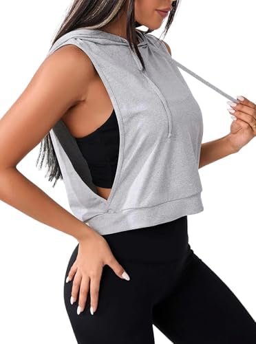 Remidoo Women’s Sleeveless Hoodies Open Side Workout Activewear Crop Tank Top
