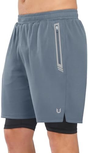 NORTHYARD Men’s 2 in 1 Running Shorts Workout Gym Athletic Shorts with Liner Active Training Shorts with Zipper Pockets