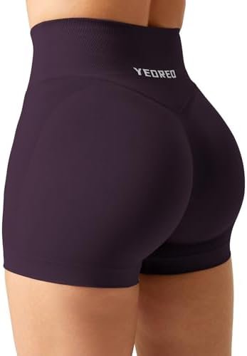 YEOREO Scrunch Butt Workout Shorts Women 3.5″ Seamless V Cross Waist Sport Gym Amplify Shorts