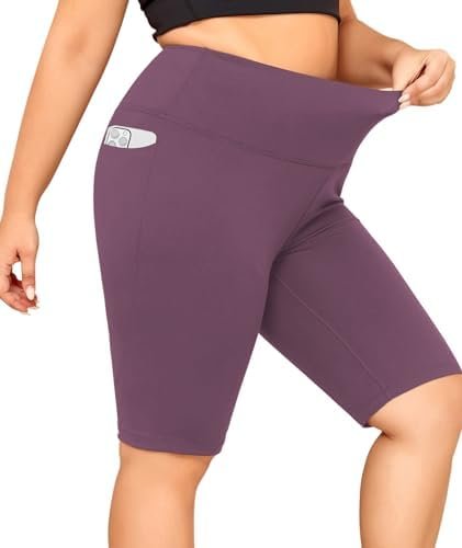 LALAGEN Women Plus Size Biker Shorts with Pockets – Tummy Control Gym Workout Running Yoga Volleyball Athletic Shorts