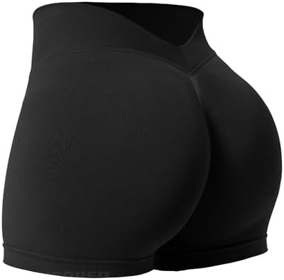 YEOREO Workout Scrunch Shorts Women V Back Gym Butt Lifting Liz High Waisted Seamless Shorts