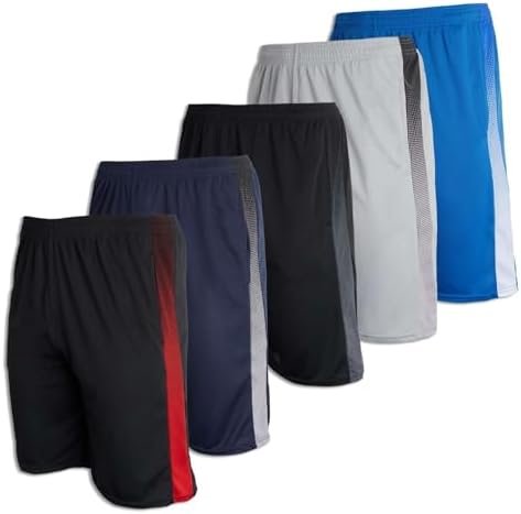Real Essentials 5 Pack: Men’s Mesh Athletic Basketball Shorts Quick Dry Activewear with Pockets