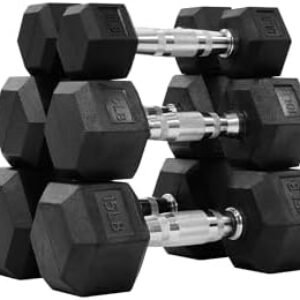 Rubber Encased Hex Dumbbell Set Contoured Handle for Muscle Toning, Strength Building & Full Body Workout, 60LB, 100LB and 150LB Set