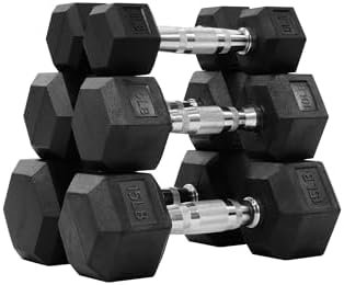 Rubber Encased Hex Dumbbell Set Contoured Handle for Muscle Toning, Strength Building & Full Body Workout, 60LB, 100LB and 150LB Set