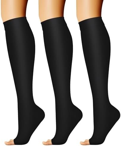 CHARMKING 3 Pairs Open Toe Compression Socks for Women & Men Circulation 15-20 mmHg is Best Support for All Day Wear
