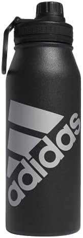adidas 1 Liter (32 oz) Metal Water Bottle, Hot/Cold Double-Walled Insulated 18/8 Stainless Steel, Black/Silver Metallic, 32 Ounces