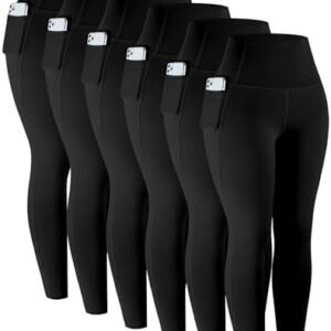 LZYVOO Leggings with Pockets for Women, 6 Packs Soft High Waisted Tummy Control Workout Yoga Pants