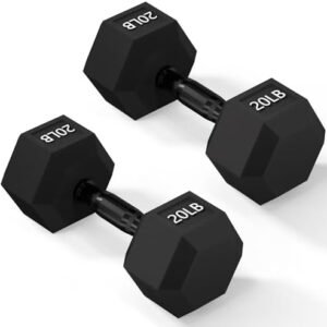 Rubber Encased Exercise & Fitness Hex Dumbbell, Hand Weights with Anti-Slip Metal Handle for Home Gym, Multiple Sizes