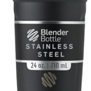 BlenderBottle Strada Shaker Cup Insulated Stainless Steel Water Bottle with Wire Whisk, 24-Ounce, Black