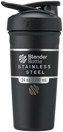 BlenderBottle Strada Shaker Cup Insulated Stainless Steel Water Bottle with Wire Whisk, 24-Ounce, Black