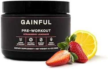Gainful Pre Workout Powder Caffeinated with L Theanine, L Citrulline, Beta Alanine, BCAA’s, Energy & Muscle Support, 14 Servings, Strawberry Lemonade