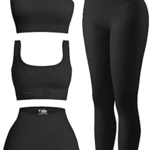 4 Piece Workout Sets For Women Ribbed Leggings Clothes Yoga Sets Active Wear Matching Work Out Sets Gym Pilates Outfits