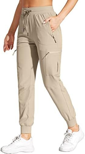 Womens Cargo Joggers Hiking Pants Lightweight Quick Dry Water Resistant Travel Casual Womens Pants with Zipper Pockets