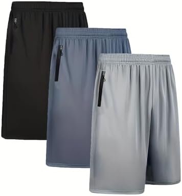 BUYJYA 3 Pack Men’s Athletic Running Shorts Gym Basketball Lightweight Casual Short with Zipper Pocket Gift