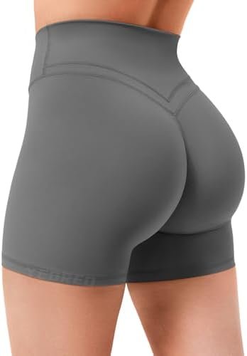YEOREO Gym Workout Shorts for Women High Waisted Tummy Control Hidden Scrunch 4.5″ Booty Shorts Julissa Cross Waist Yoga