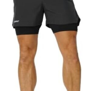 AIMPACT Men’s 2 in 1 Shorts 7″ Compression Gym Athletic Workout Shorts for with Phone Pockets