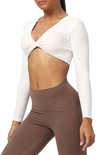 Aoxjox Long Sleeve Crop Tops for Women Sienna Twist Deep V Workout Cropped T Shirt Top