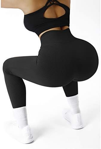 SUUKSESS Women Ribbed Seamless Leggings High Waisted Workout Gym Yoga Pants - Image 5