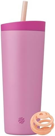 BlenderBottle 2-in-1 Insulated Stainless Steel Shaker Tumbler, Swig Leakproof Lid, Straw, BlenderBall, BPA Free, For Protein Shakes, Smoothies, And Pre Workout, 24 oz, Pink (Rose Petal)
