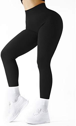SUUKSESS Women Ribbed Seamless Leggings High Waisted Workout Gym Yoga Pants - Image 3