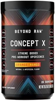 BEYOND RAW Concept X | Clinically Dosed Pre-Workout Powder | Contains Caffeine, L-Citrulline, Creatine, and Beta-Alanine | Orange Mango | 20 Servings