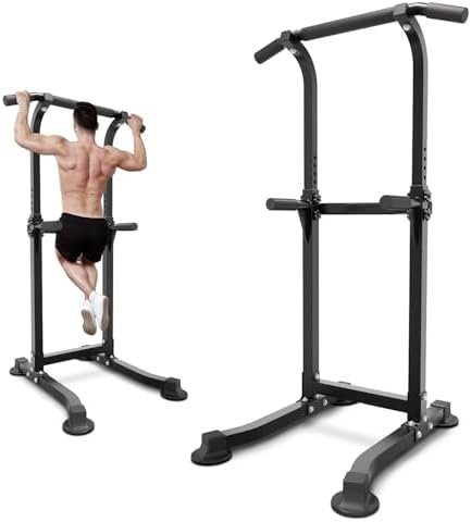ZENOVA Pull Up Bar Dip Bar Power Tower Workout Dip Station Height Adjustable Free Standing Chin Up Bar for Men Women Teens 300LBS Weight Capacity