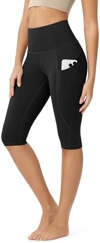 ODODOS Women’s High Waisted Yoga Capris with Pockets, Tummy Control Non See Through Workout Athletic Running Capri Leggings