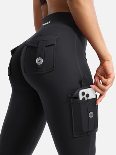 YEOREO Women Workout Flare Leggings with Pockets Hidden Scrunch Hedda High Waisted Cargo Gym Yoga No Front Seam Leggings - Image 5