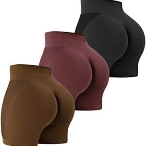 VVX 3 Piece Workout Shorts Womens Seamless High Waist Butt Lifting Scrunch Yoga Gym Shorts