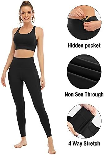 4 Pack Leggings with Pockets for Women,High Waist Tummy Control Workout Yoga Pants - Image 3