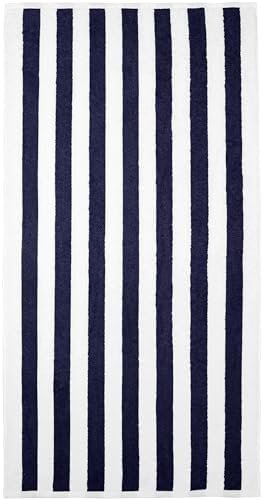 Amazon Basics 100% Cotton Terry Absorbent Cabana Stripe Pool & Beach Towels, Soft, Large, and Thick, 2-Pack, Navy Blue, 30 in x 60 in - Image 5