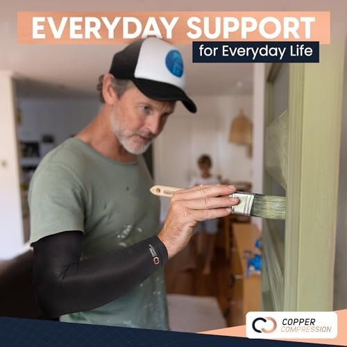 Copper Compression Arm Sleeve - Copper Infused Full Arm Brace for Forearm, Bicep, Triceps - Tennis Elbow, Basketball, Golf, Arthritis, Tendonitis, Bursitis, Post Surgery Rehab - Black - S - Image 6
