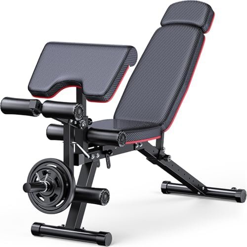 Fostoy Adjustable Weight Bench, 800 LBS Home Gym Workout Bench with Leg Extension and Preacher Pad for Full Body Strength Training, Incline Decline Flat Bench Press for Weight Lifting