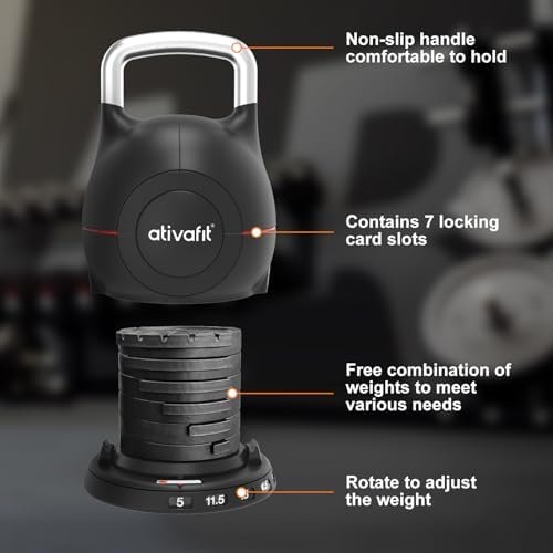 Ativafit 7 in 1 Adjustable Kettlebell 5-44lbs Adjustable Kettlebell with Solid Aluminum Handle Quick Adjustment Weights With Safety Locking Systerm Space Saving Strength Training For Women and Men Full Body Home Gym Workout - Image 3