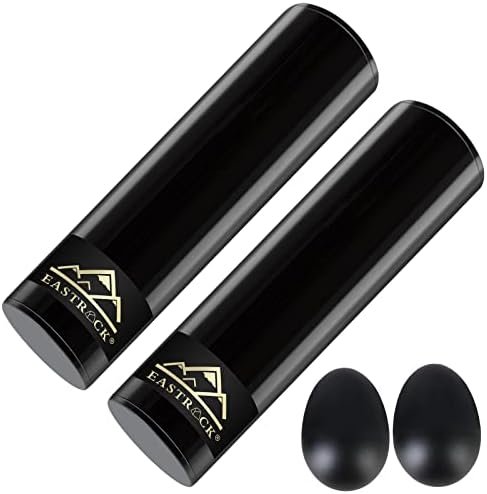 EASTROCK Stainless Steel Cylinder Shaker Percussion Instrument 2pcs Rhythm Latin Percussion with 2 Egg Shakers for Professional Band Accompaniment(Black)