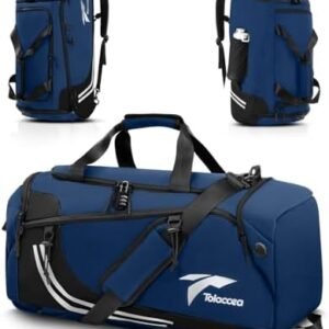 Tolaccea Gym Bags for Men Women, 45L Large Travel Duffel Bags with Shoe Compartment & Wet Pocket, Weekender Overnight Carry On Backpack Duffle Bag for Traveling Sports Workout (Blue)