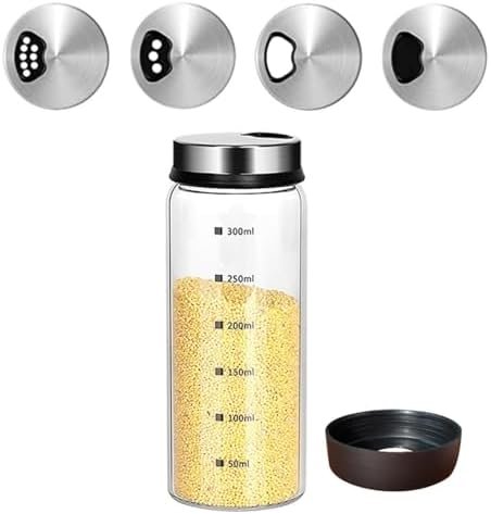 Verdental 10 oz Salt Pepper Shakers with Adjustable Outlet Holes Clear Glass Shaker Bottles Spice Seasoning Cans for Kitchen Decor Home Restaurant BBQ Camping Farmhouse Kitchen Accessories (300 ml)