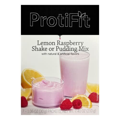 PROTIFIT – High Protein Pudding/Shake Mix, 15g Protein, Low Calorie, Low Fat, Low Carb, Aspartame Free, Idea Protein Compatible, Meal Replacement, 7 Servings Per Box (Lemon Raspberry)