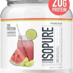 Isopure Clear Whey Isolate Protein Powder Infusions, Lactose Free, Gluten Free, Naturally Flavored, Watermelon Lime, 20g Protein Per Serving, 14.1 Oz, 16 Servings