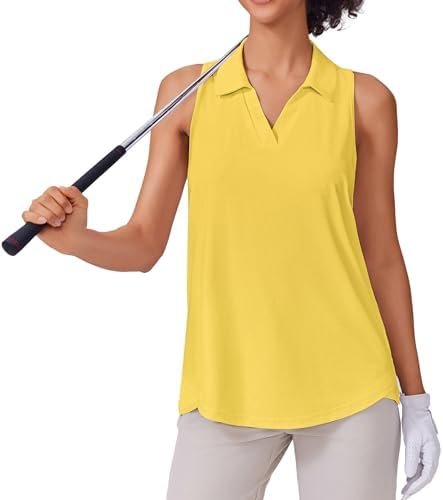 PINSPARK Womens Golf Shirt UPF 50+ Sleeveless Collared Shirts Quick Dry Tennis Polo V-Neck Racerback Athletic Workout Tank