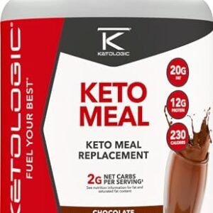 KetoLogic Keto Meal Replacement Shake Powder for Optimal Results + MCT Oil + Grass-Fed Whey - Perfectly Formulated Macros for Ketosis - 20 Servings - Chocolate