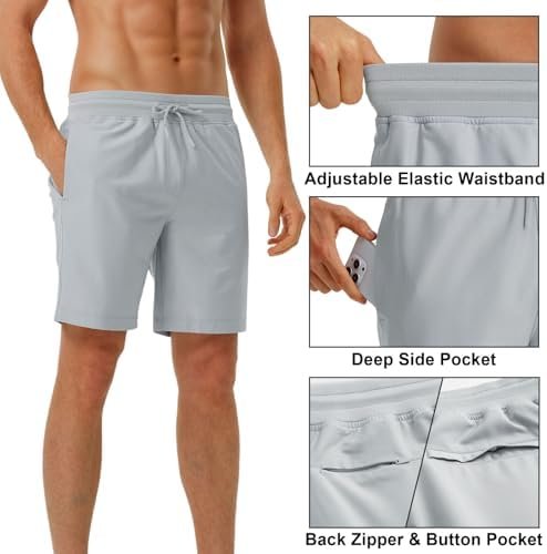 Rouen Mens Athletic Shorts Zipper Pockets Lightweight Quick Dry Drawstring 7/9 Inch Sport Workout Running Golf Gym Shorts Men - Image 3