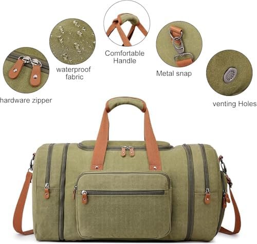 Sport Gym Duffel Bag for Men 40L Travel Duffel Bags with Shoulder Strap Large Capacity Durable Weekender Bag with Shoes Compartment, Green - Image 7