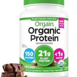 Orgain Organic Vegan Protein Powder, Creamy Chocolate Fudge - 21g Plant Protein, 6g Prebiotic Fiber, Low Net Carb, No Lactose Ingredients, No Added Sugar, Non-GMO, For Shakes & Smoothies, 2.03 lb