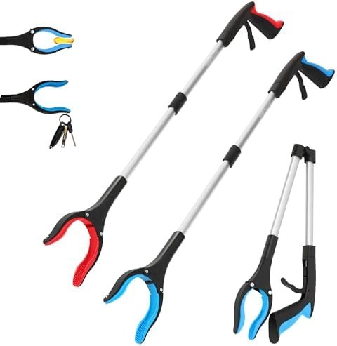 Grabber Reacher Tool – 32” Reacher Grabber Tool with Strong Magnetic and Swivel Head – FDA Registered Heavy Duty Pick Up Stick Grabbers for Seniors, Surgery Recovery Must Haves Gifts(Red + Blue)