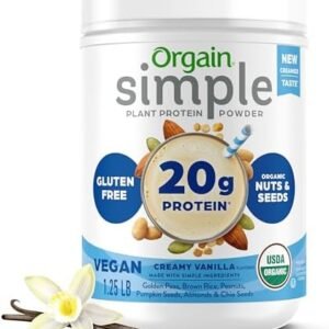Orgain Organic Simple Vegan Protein Powder, Vanilla - 20g Plant Based Protein, Made with less Ingredients, No Artificial Sweeteners, Gluten Free, No Dairy or Lactose, 1.25 lb (Packaging May Vary)