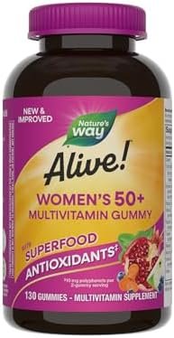Nature’s Way Alive! Women’s 50+ Daily Gummy Multivitamins, Supports Multiple Body Systems*, Supports Healthy Heart, Brain & Bones,* B-Vitamins, Mixed Berry Flavored, 130 Gummies (Packaging May Vary)
