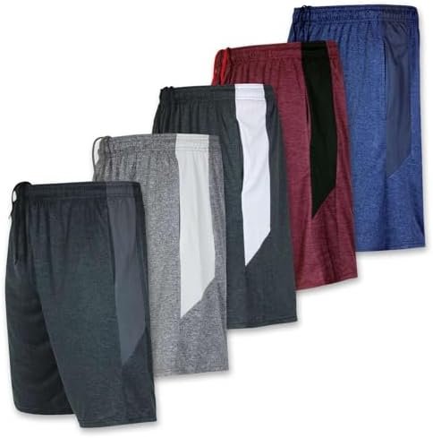 5 Pack Men’s Active Quick Dry Fit Shorts – Athletic Running Gym Workout Casual Shorts with Pockets Bulk